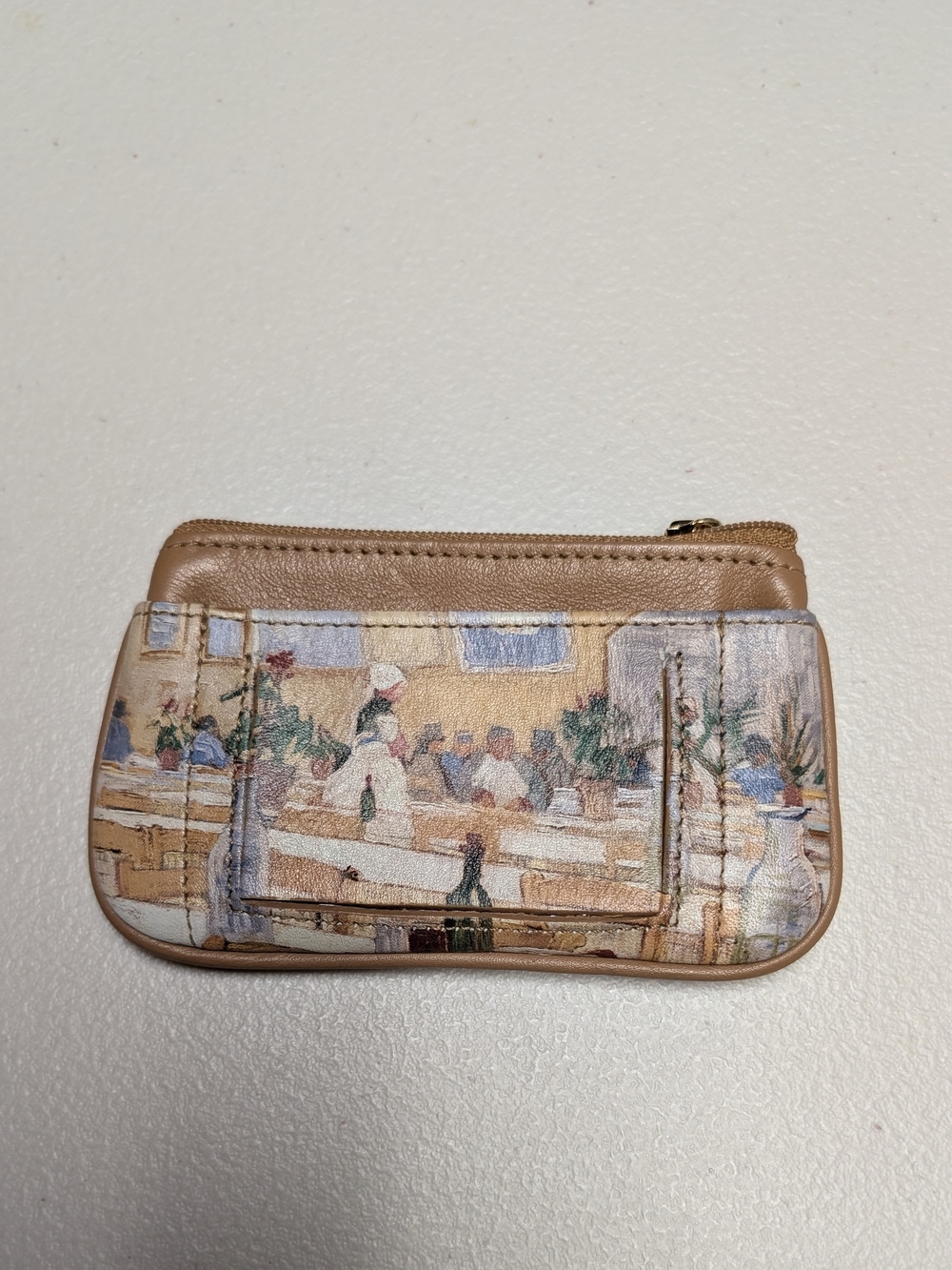 Leather Trim Beige Printed Small Wallet
